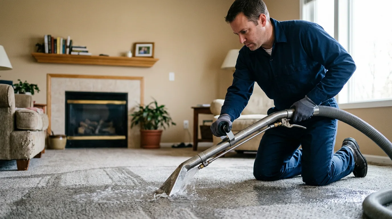 Water damage restoration technician working near Naples, ME